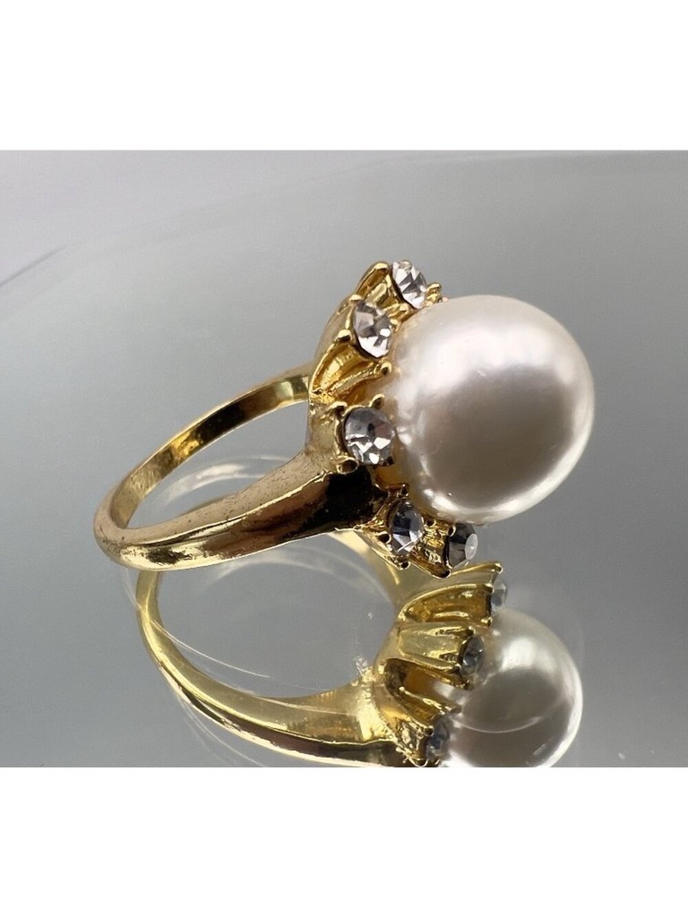 Joan Rivers Classics Collection Gold Tone Faux Pearl Rhinestone Cocktail Ring